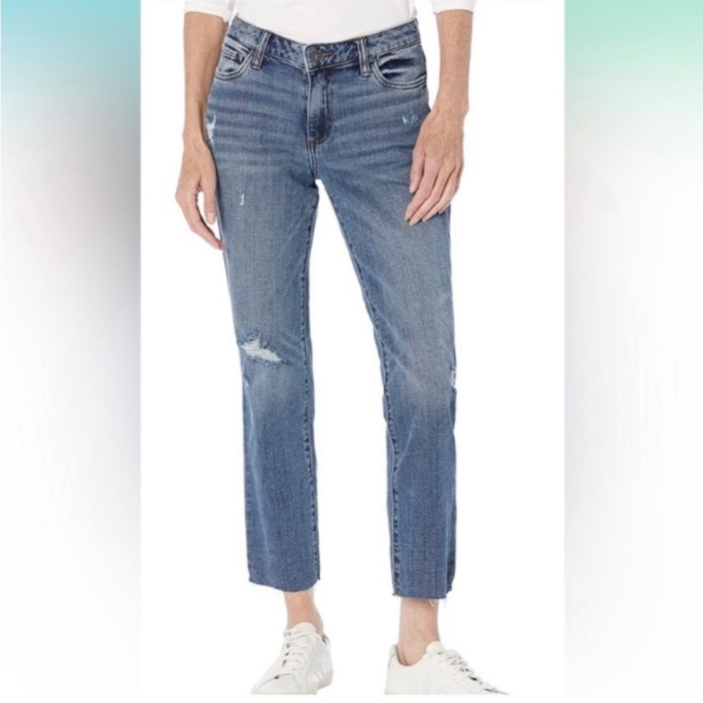 Kut From The Kloth Reese Ankle Straight Raw Hem Heavily Distressed‎ Knee Jeans